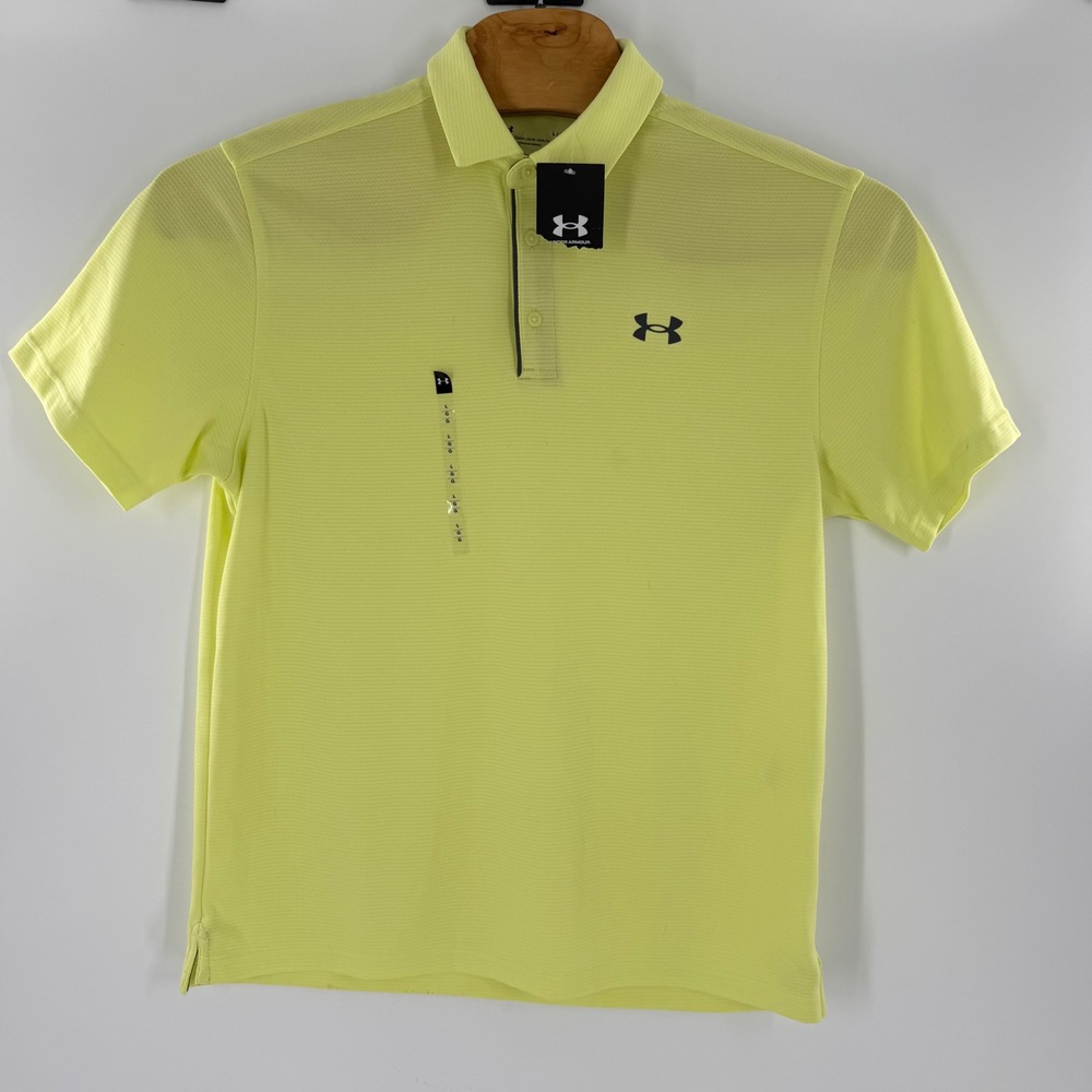 Under Armour Mens HeatGear Polo Shirt Neon Yellow Lime Green Golf Top Large NWT